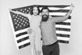 Independence is happiness. How do americans celebrate independence day. Father bearded hipster and cute little daughter Royalty Free Stock Photo