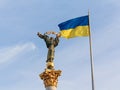 Independence monument and ukrainian flag in Kiev Royalty Free Stock Photo