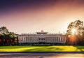 Independence Palace in Ho Chi Minh City with beautiful sunset. Communistic architectural building.  (Ho Chi Minh City, Vietnam - Royalty Free Stock Photo