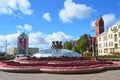 Minsk, Belarus, September, 28, 2015. Independence square in autumn in cloudy weather. Belarus, Minsk city,