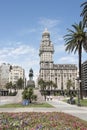 Independence Square and exterior view of the Salvo Palace, Montevideo, Uruguay Royalty Free Stock Photo
