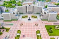 Independence square situated in front of House of Government, Minsk. Aerial landscape