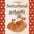 Independence Swiss national day. Hand drawn poster design with lettering. Switzerland republic day greeting card. Vector