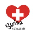 Independence Swiss national day. Poster design with lettering into heart shape Royalty Free Stock Photo