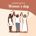 Independence woman s day. Women hold hands. Girls in white clothes. Greeting card, poster, banner in flat style