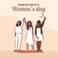 Independence woman s day. Women hold hands. Girls in white clothes. Greeting card, poster, banner in flat style