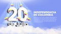 Independencia de Colombia or Colombia independence day background with an illustration of 20 de Julio text