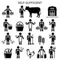 Self-sufficient farmer vector icons, self sufficiency farming concept, eco and green living design collection