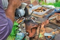 independent tool making using a vise and angle grinder, hands of a wizard, work with hands Royalty Free Stock Photo