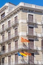 Independentist signs and flags on Barcelona streets.