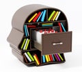 Index card catalogue inside head library drawer. 3D illustration