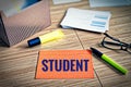 Index cards with legal issues with glasses, pen and bamboo with the word Student Royalty Free Stock Photo