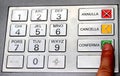Index that confirms the secret code in the keyboard of an ATM Royalty Free Stock Photo