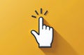 Index finger icon clicks. Digital pointer taps on yellow surface. Hand cursor indicates interactive gesture. Design represents Royalty Free Stock Photo