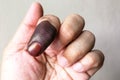 Index finger with indelible ink stain after voting in election Royalty Free Stock Photo