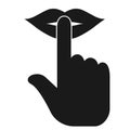 index finger on lips or mouth icon, be quiet or silent symbol