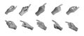 Index finger pointer pointing, indicating, showing from different angles, set, hand sign isolated on Royalty Free Stock Photo