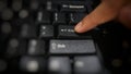 Index finger pressing enter key on keyboard with defocused surrounding Royalty Free Stock Photo