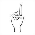 Index finger up. Vector linear drawing by hand. Symbol of the hand. Illustration of hands in doodle style