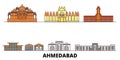 India, Ahmedabad flat landmarks vector illustration. India, Ahmedabad line city with famous travel sights, skyline
