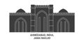 India, Ahmedabad, Jama Masjid, travel landmark vector illustration
