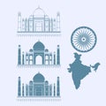 Isolated icon Taj Mahal and map of India. Vector illustration. Royalty Free Stock Photo