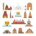 India Architecture Objects Icons Set