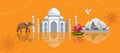 India background with Taj Mahal, Lotus Temple and elephant. Royalty Free Stock Photo