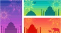 India backgrounds with Taj Mahal, Lotus Temple and mandalas.