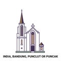 India, Bandung, Punclut Or Puncak travel landmark vector illustration