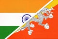 India and Bhutan, symbol of national flags from textile