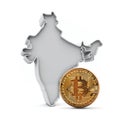 India bitcoin background. Cryptocurrency coin with map. 3D Rendering