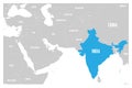 India blue marked in political map of South Asia and Middle East. Simple flat vector map Royalty Free Stock Photo