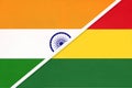 India and Bolivia, symbol of national flags from textile