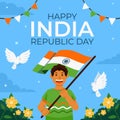 India Boy Waving Republic Flag