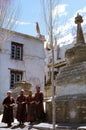 1977. India. Buddhist monks at Kardang-gompa. Royalty Free Stock Photo