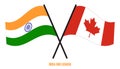 India and Canada Flags Crossed And Waving Flat Style. Official Proportion. Correct Colors