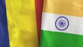 India and Chad two flags textile cloth 3D rendering