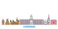 India, Chennai line cityscape, flat vector. Travel city landmark, oultine illustration, line world icons