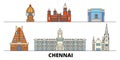 India, Chennai flat landmarks vector illustration. India, Chennai line city with famous travel sights, skyline, design.