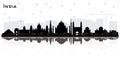 India City Skyline Silhouette with Black Buildings and Reflections Isolated on White