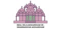 India, Delh,Iakshardham Or , Swaminarayan Akshardham travel landmark vector illustration