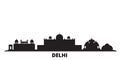 India, Delhi city skyline isolated vector illustration. India, Delhi travel black cityscape