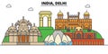 India, Delhi, Hinduism. City skyline, architecture, buildings, streets, silhouette, landscape, panorama, landmarks