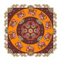 India. Ethnic bandana print with beautiful flowers, paisley and elephants.