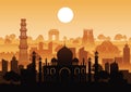 India famous landmark silhouette style with row design on sunset