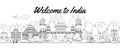 India famous landmarks by silhouette line style