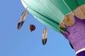 An India feather design hot air balloon take to the sky in Portland, USA