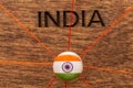 India flag on the pin with red thread showed the paths on the wooden map.