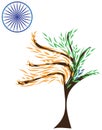 India flag stylized orange saffron green leaves blue chakra